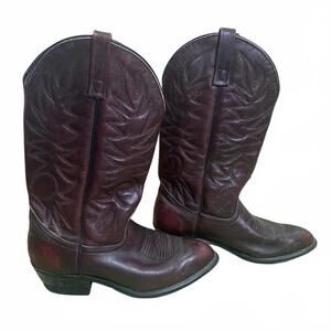 Vintage Burgundy Leather Cowboy Boots Mens Size 8.5 EU 42 Distressed